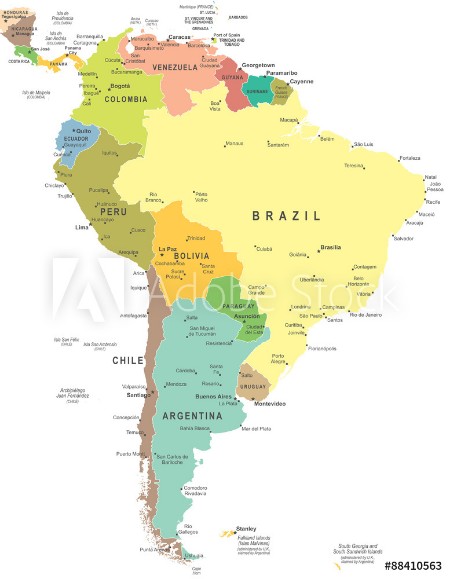 Picture of South America map - highly detailed vector illustration